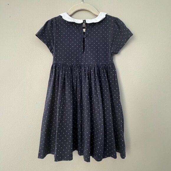 NEXT UK Smocked Polka Dot Dress Girls 4-5 4T 5T Gray Smocking Scalloped Collar - Picture 2 of 6